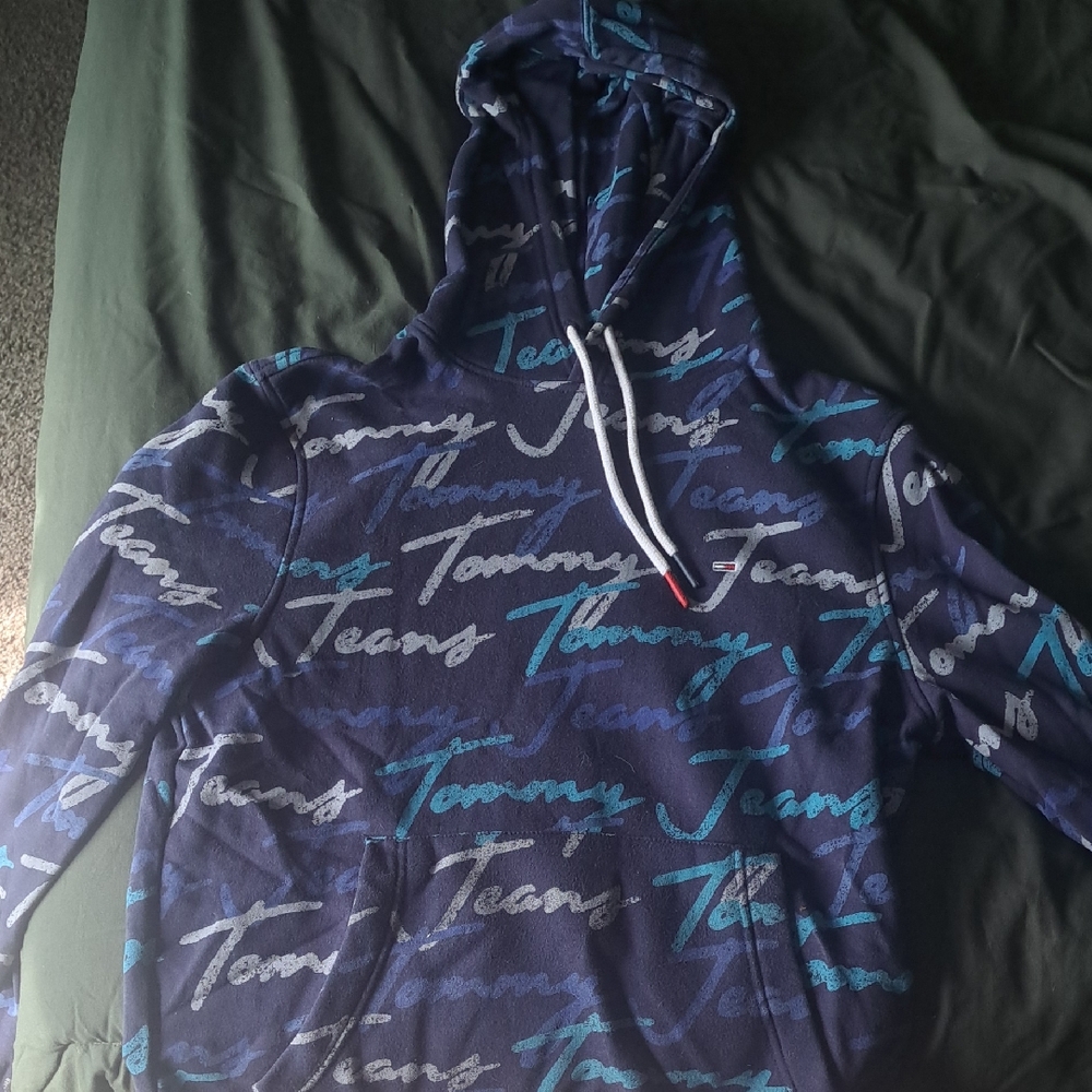 Tommy Hilfiger Men's Navy and Teal Hoodie Sweater